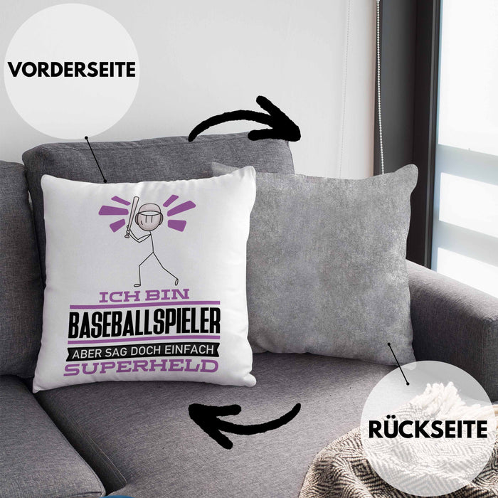 Baseballspieler Geschenk Kissen mit Füllung 40x40 Ich Bin Baseballspieler Aber Sag Doch Einfach Superheld Lustige Geschenkdiee für Baseballspieler (Grau) Grau Trendation