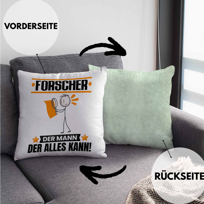 Forscher Kissen mit Füllung 40x40 Geschenk für Forscher Der Mann Der Alles Kann Geschenkidee zum Geburtstag (Grau) Grün Trendation