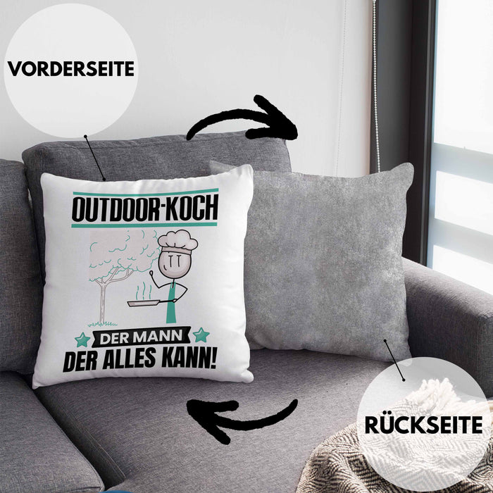 Outdoor-Koch Kissen mit Füllung 40x40 Geschenk für Outdoor-Koch Der Mann Der Alles Kann Geschenkidee zum Geburtstag (Grau) Grau Trendation