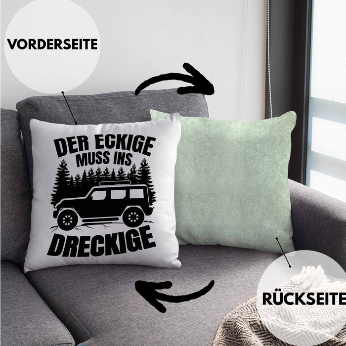 SUV Geschenk Der Eckige Muss Ins Dreckige Geländewagen Geschenkidee Kissen mit Füllung 40x40 (Grau) Grün Trendation