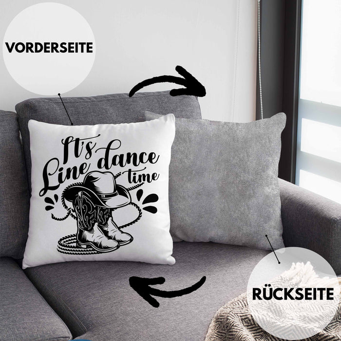 Lustige Kissen mit Füllung 40x40 "It's Line Dance Time" Geschenk Line Dance Fans (Grau) Grau Trendation