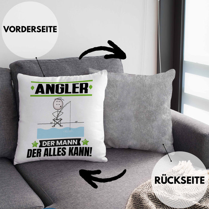 Angler Kissen mit Füllung 40x40 Geschenk für Angler Der Mann Der Alles Kann Geschenkidee zum Geburtstag (Grau) Grau Trendation