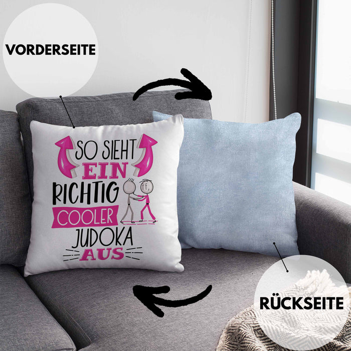 Judoka Kissen mit Füllung 40x40 Geschenk So Sieht Ein Richtig Cooler Judoka Aus Geschenkidee Spruch Lustig (Grau) Blau Trendation