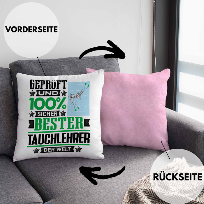 Tauchlehrer Geschenk Lustiger Spruch für Tauchlehrer Geschenkidee Bester Tauchlehrer Der WeltKissen mit Füllung 40x40 (Grau) Rosa Trendation