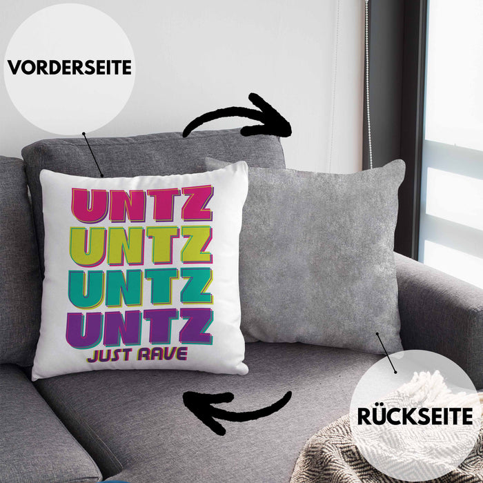 Untz Untz Untz Just Rave Kissen mit Füllung 40x40 Geschenk Techno Geschenkidee Raver Geburtstag (Grau) Grau Trendation