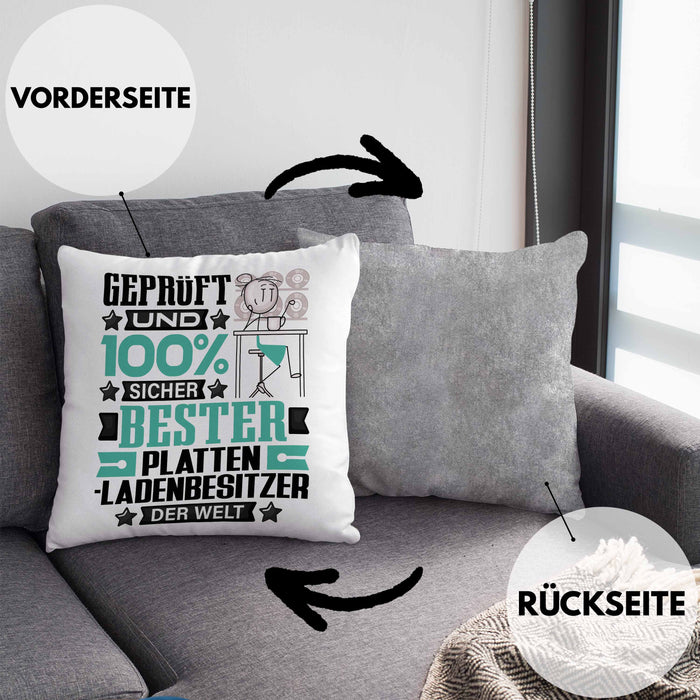 Plattenladenbesitzer Geschenk Lustiger Spruch für Plattenladenbesitzer Geschenkidee Bester Plattenladenbesitzer Der WeltKissen mit Füllung 40x40 (Grau) Grau Trendation
