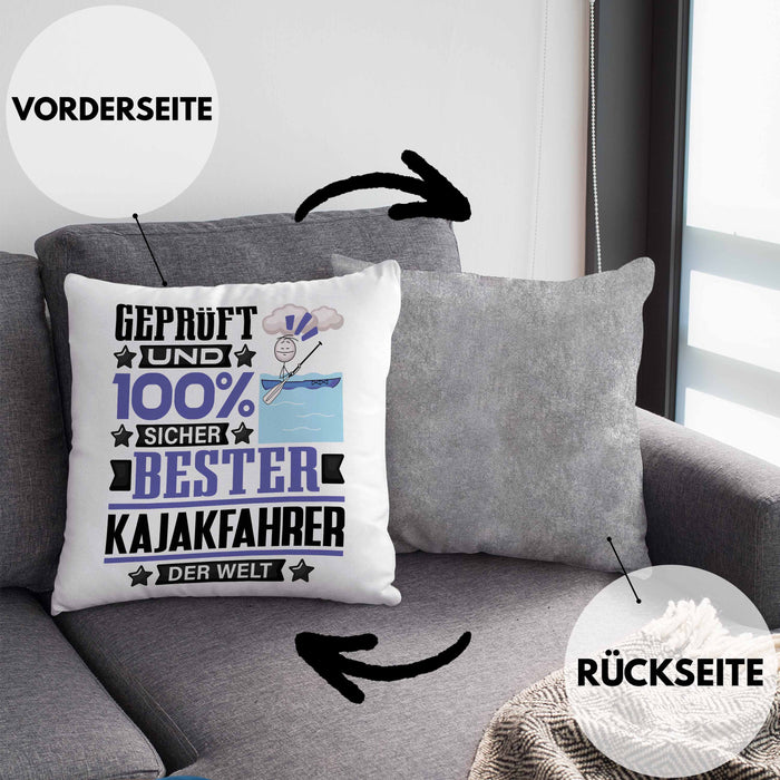 Kajakfahrer Geschenk Lustiger Spruch für Kajakfahrer Geschenkidee Bester Kajakfahrer Der WeltKissen mit Füllung 40x40 (Grau) Grau Trendation