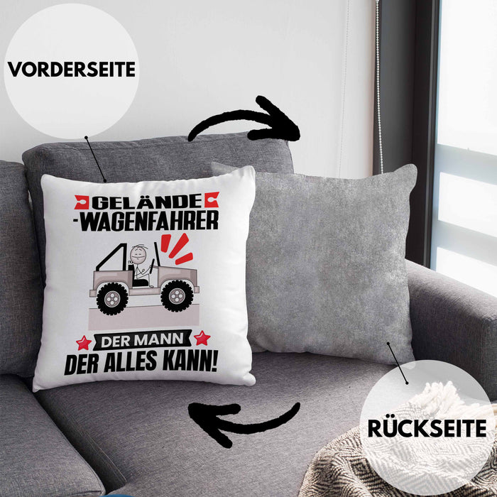Geländewagenfahrer Kissen mit Füllung 40x40 Geschenk für Geländewagenfahrer Der Mann Der Alles Kann Geschenkidee zum Geburtstag (Grau) Grau Trendation