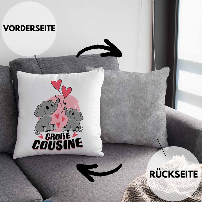 Große Cousine Kissen mit Füllung 40x40 Geschenk Verkündung Du Wirst Große Cousine Geschenkidee Nachwuchs (Grau) Grau Trendation