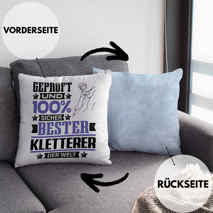 Kletterer Geschenk Lustiger Spruch für Kletterer Geschenkidee Bester Kletterer Der WeltKissen mit Füllung 40x40 (Grau) Blau Trendation