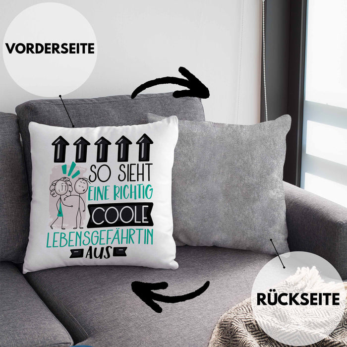 Lebensgefährtin Geschenk Kissen mit Füllung 40x40 Lustig Geschenkidee für Lebensgefährtin Geburtstag So Sieht Eine Richtig Coole Lebensgefährtin Aus Frauen Spruch (Grau) Grau Trendation