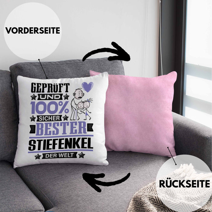 Stiefenkel Geschenk Lustiger Spruch für Stiefenkel Geschenkidee Bester Stiefenkel Der WeltKissen mit Füllung 40x40 (Grau) Rosa Trendation