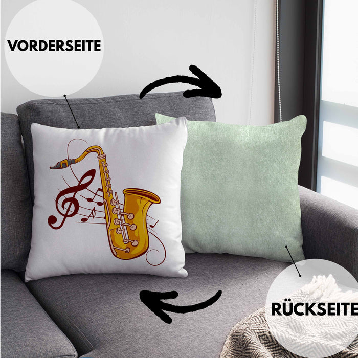 Lustige Saxofon-Kissen mit Füllung 40x40 Geschenk Saxofonspieler Geschenkidee (Grau) Grün Trendation