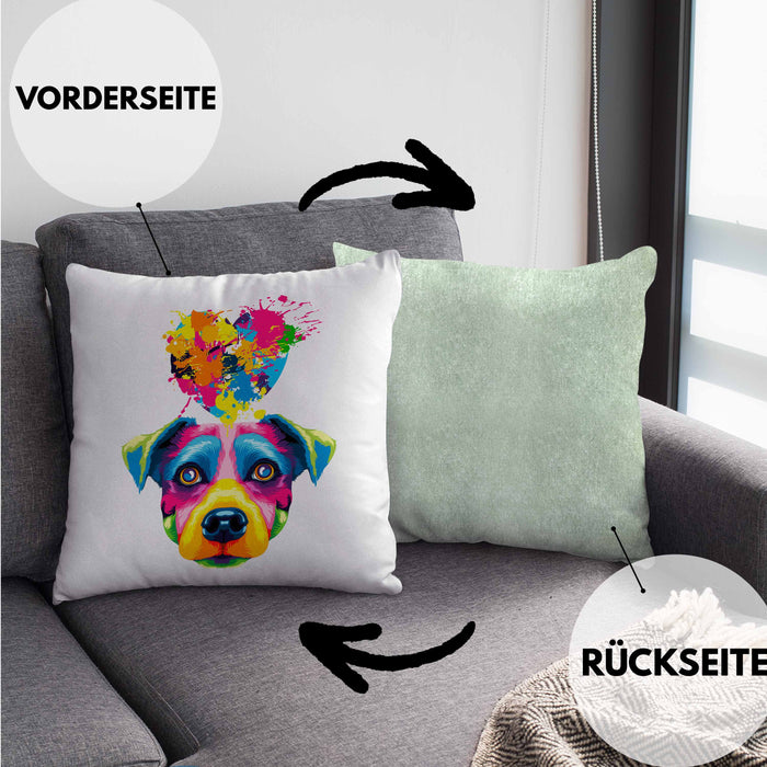 Jack Russell Herz Farbe Besitzer Kissen mit Füllung 40x40 Geschenk Lustiger Spruch Geschenkidee Jack Russell Liebhaber (Grau) Grün Trendation