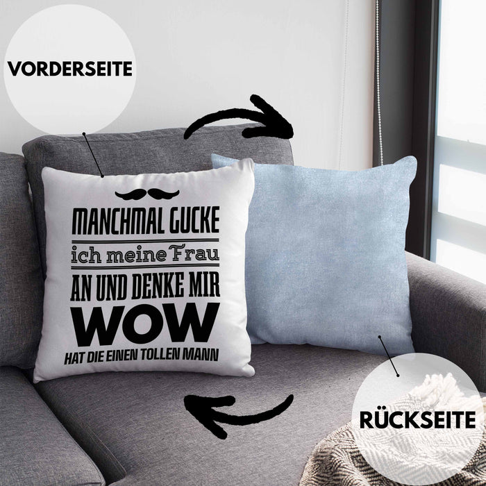 Ehefrau Ehemann Kissen mit Füllung 40x40 mit Spruch Lustiges Geschenk Frau Männer Toller Mann (Grau) Blau Trendation