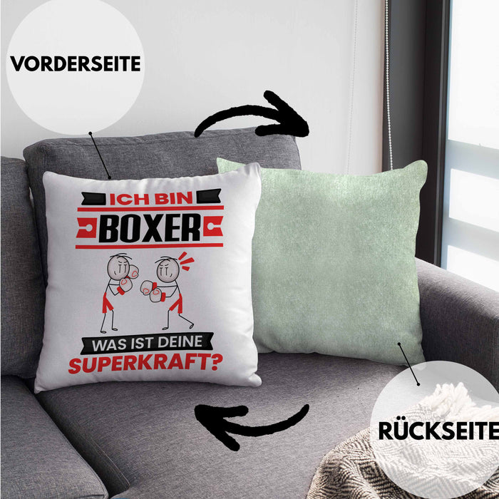 Boxer Kissen mit Füllung 40x40 Geschenk für Boxer Geburtstag Lustiger Spruch Was Ist Deine Superkraft (Grau) Grün Trendation