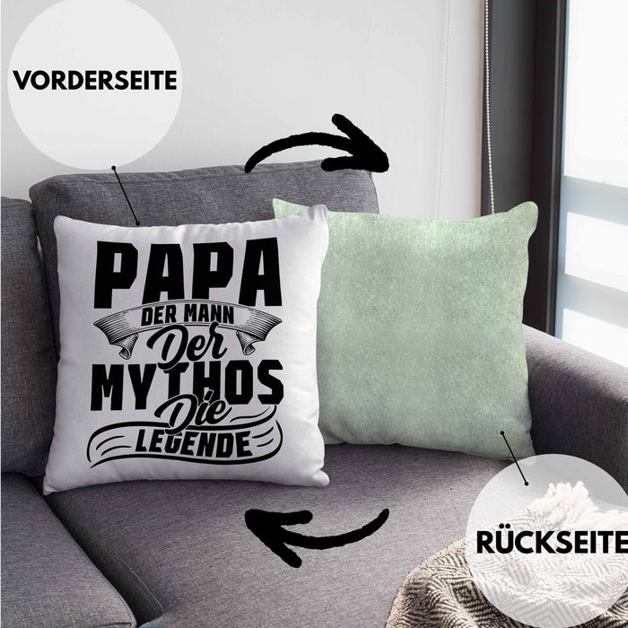 Papa Der Mann Der Mythos Die Legende Kissen mit Füllung 40x40 Vatertag Spruch Bester Papa Geschenkidee Vater (Grau) Grün Trendation