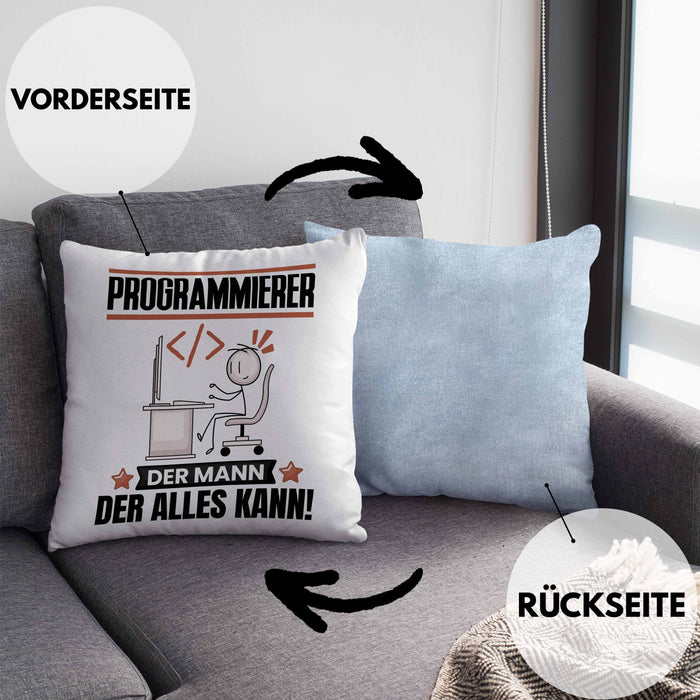 Programmierer Kissen mit Füllung 40x40 Geschenk für Programmierer Der Mann Der Alles Kann Geschenkidee zum Geburtstag (Grau) Blau Trendation
