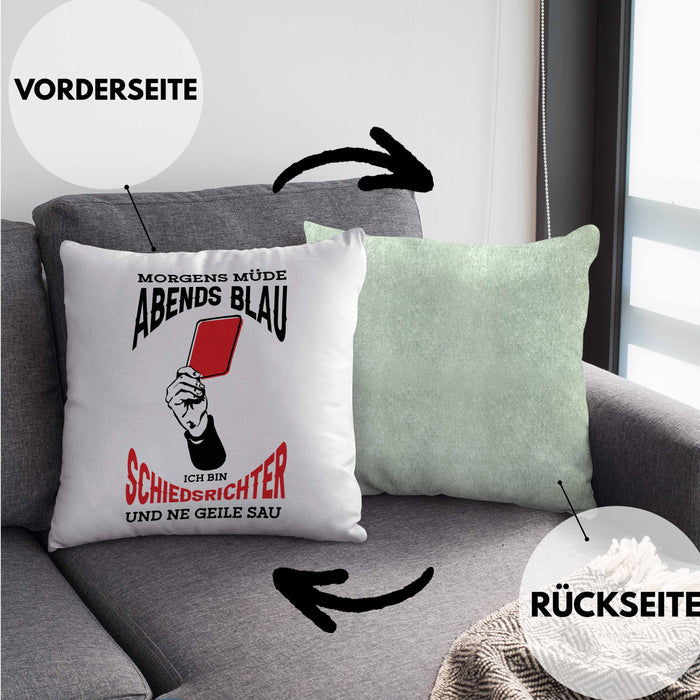 Schiedsrichter Kissen mit Füllung 40x40 Geschenk für Schiedsrichter mit Spruch (Grau) Grün Trendation