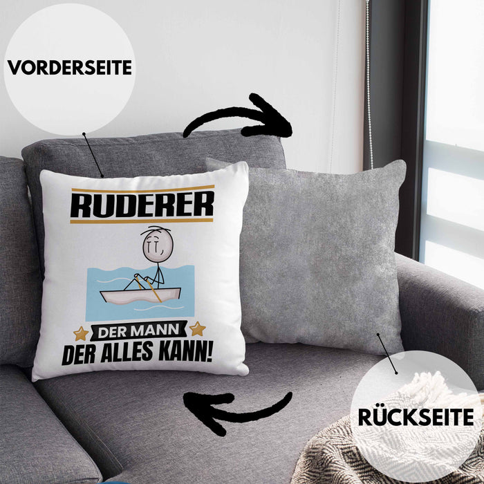 Ruderer Kissen mit Füllung 40x40 Geschenk für Ruderer Der Mann Der Alles Kann Geschenkidee zum Geburtstag (Grau) Grau Trendation