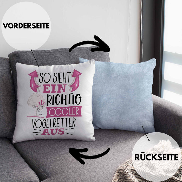 So Sieht Ein Richtig Cooler Vogelretter Aus Kissen mit Füllung 40x40 Geschenk für Vogelretter Geschenkidee Spruch (Grau) Blau Trendation