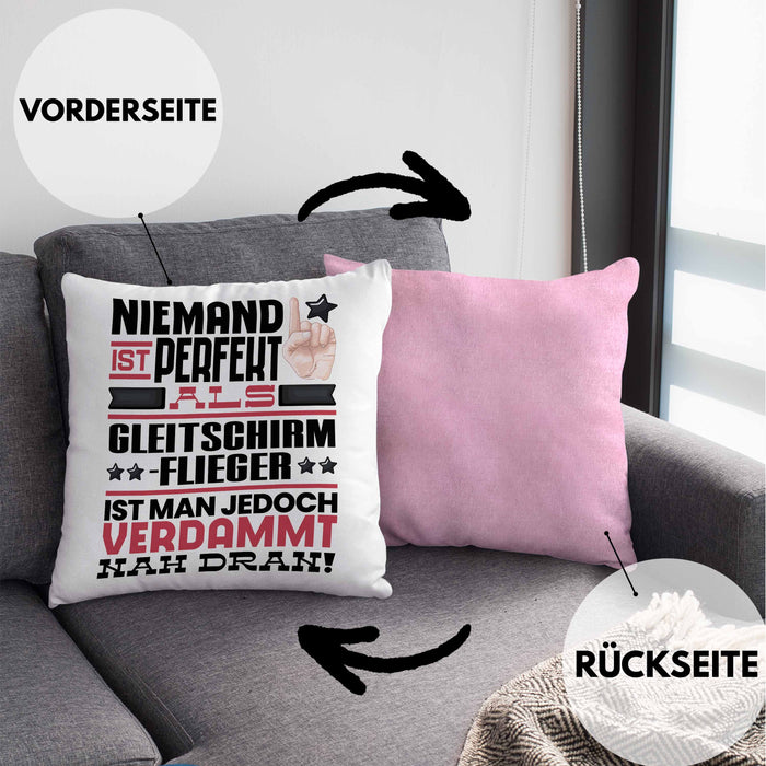 Gleitschirmflieger Geschenk Kissen mit Füllung 40x40 Lustige Geschenkidee für Gleitschirmflieger Geburtstag Niemand Ist Perfekt Aber Als Gleitschirmflieger Ist Man Nah Dran (Grau) Rosa Trendation