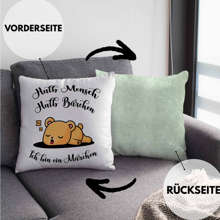 Süße Bärchen Kissen mit Füllung 40x40 Geschenk Tierwohlhaber Halb Mensch Halb Bärchen (Grau) Grün Trendation