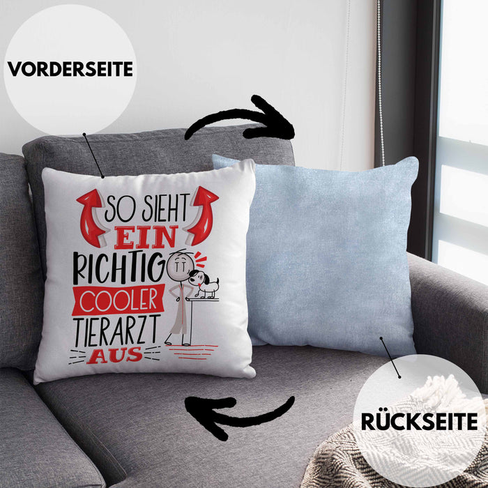 Tierarzt Kissen mit Füllung 40x40 Geschenk So Sieht Ein RIchtig Cooler Tierarzt Aus Geschenkidee Lustiger Spruch Geburtstag (Grau) Blau Trendation