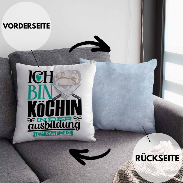 Köchin Ausbildung Start Geschenk Kissen mit Füllung 40x40 Ich Bin Köchin In Der Ausbildung Ich Darf Das Geschenkidee (Grau) Blau Trendation