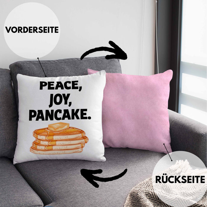 Peace Joy Pancake Kissen mit Füllung 40x40 Geschenk Pfannkuchen Eierkuchen Liebhaber (Grau) Rosa Trendation