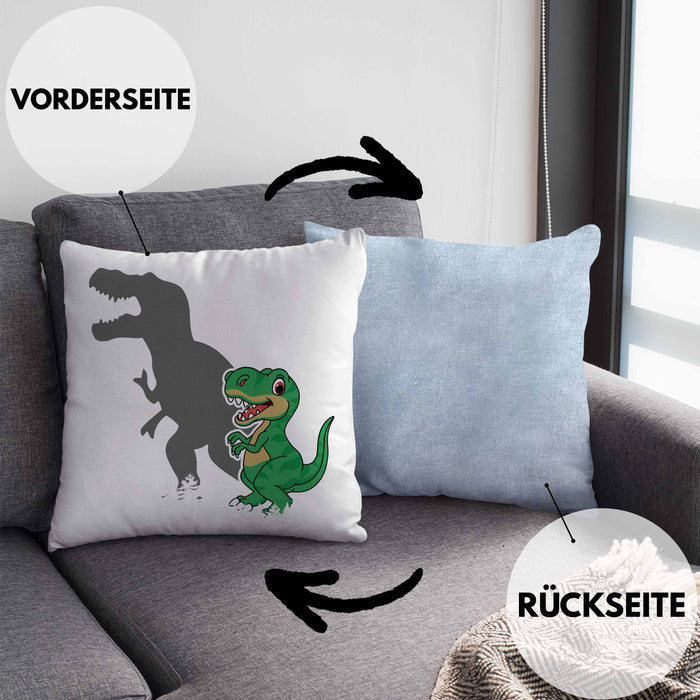 T-Rex Kissen mit Füllung 40x40 Geschenk Schatten Dinosaurier-Liebhaber Geschenkidee Jungs Geburtstag (Grau) Blau Trendation
