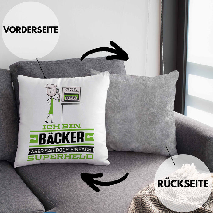 Bäcker Geschenk Kissen mit Füllung 40x40 Ich Bin Bäcker Aber Sag Doch Einfach Superheld Lustige Geschenkdiee für Bäcker (Grau) Grau Trendation