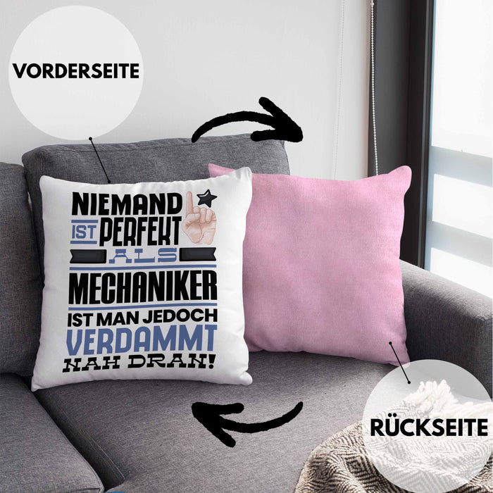 Mechaniker Geschenk Kissen mit Füllung 40x40 Lustige Geschenkidee für Mechaniker Geburtstag Niemand Ist Perfekt Aber Als Mechaniker Ist Man Nah Dran (Grau) Rosa Trendation