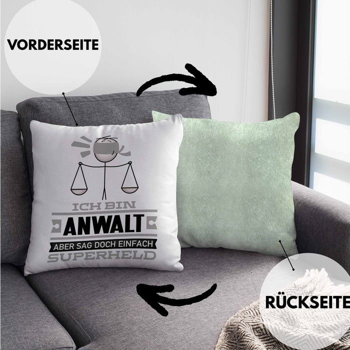 Anwalt Geschenk Kissen mit Füllung 40x40 Ich Bin Anwalt Aber Sag Doch Einfach Superheld Lustige Geschenkdiee für Anwalt (Grau) Grün Trendation