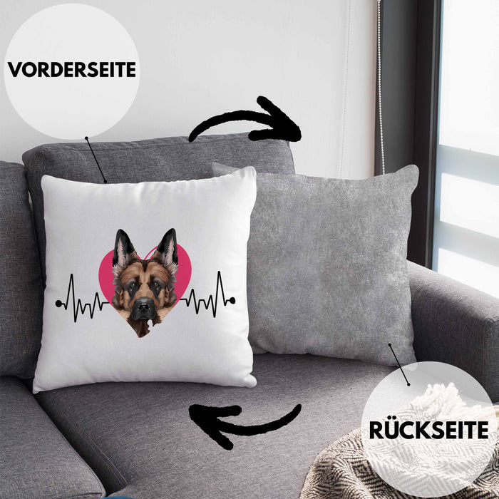 Schäferhund Besitzer Kissen mit Füllung 40x40 Geschenk Lustiger Spruch Geschenkidee Herzschlag Schäferhund (Grau) Grau Trendation