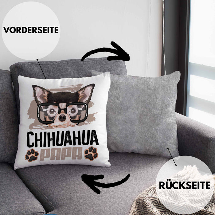 Chihuahua Papa Besitzer Kissen mit Füllung 40x40 Geschenk Lustiger Spruch Geschenkidee Chihuahua Liebhaber (Grau) Grau Trendation