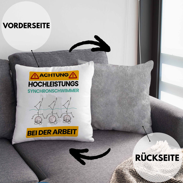 Synchronschwimmer Kissen mit Füllung 40x40 Geschenk Lustiger Spruch Geschenkidee für Synchronschwimmer Achtung Hochleistungs Synchronschwimmer Bei Der Arbeit (Grau) Grau Trendation