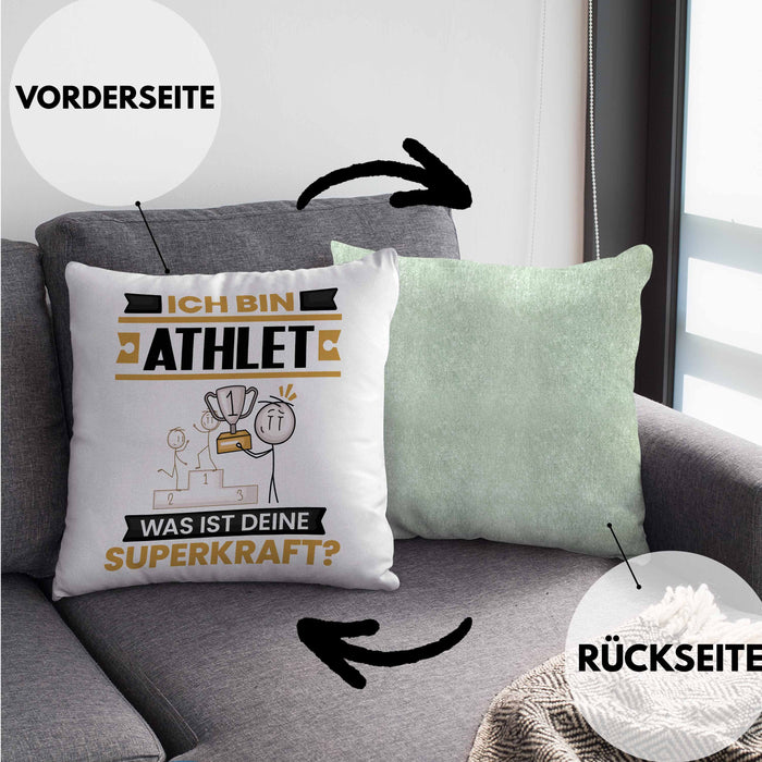 Athlet Kissen mit Füllung 40x40 Geschenk für Athlet Geburtstag Lustiger Spruch Was Ist Deine Superkraft (Grau) Grün Trendation