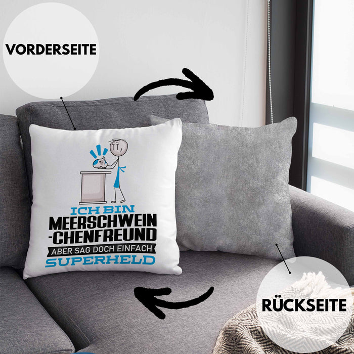 Meerschweinchenfreund Geschenk Kissen mit Füllung 40x40 Ich Bin Meerschweinchenfreund Aber Sag Doch Einfach Superheld Lustige Geschenkdiee für Meerschweinchenfreund (Grau) Grau Trendation