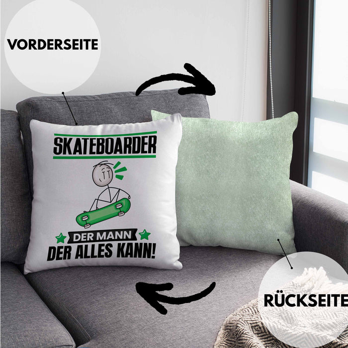 Skateboarder Kissen mit Füllung 40x40 Geschenk für Skateboarder Der Mann Der Alles Kann Geschenkidee zum Geburtstag (Grau) Grün Trendation