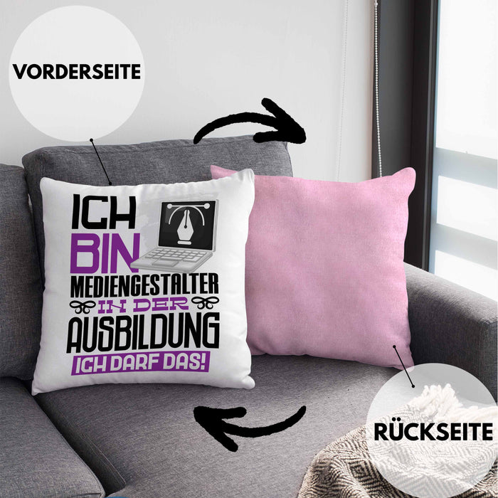 Mediengestalter Ausbildung Kissen mit Füllung 40x40 Geschenk Ich Bin Mediengestalter In Der Ausbildung Ich Darf Das Geschenkidee Spruch (Grau) Rosa Trendation