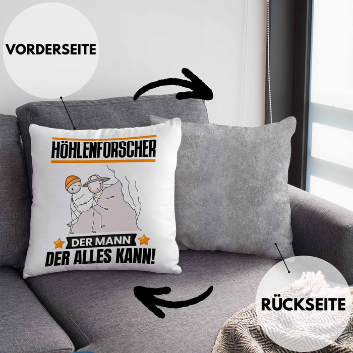 Höhlenforscher Kissen mit Füllung 40x40 Geschenk für Höhlenforscher Der Mann Der Alles Kann Geschenkidee zum Geburtstag (Grau) Grau Trendation