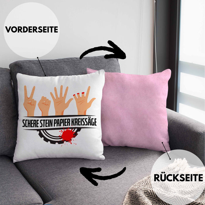 Schere Kreissäge Kissen mit Füllung 40x40 Geschenk Holzarbeiter Geschenkidee Schreiner (Grau) Rosa Trendation
