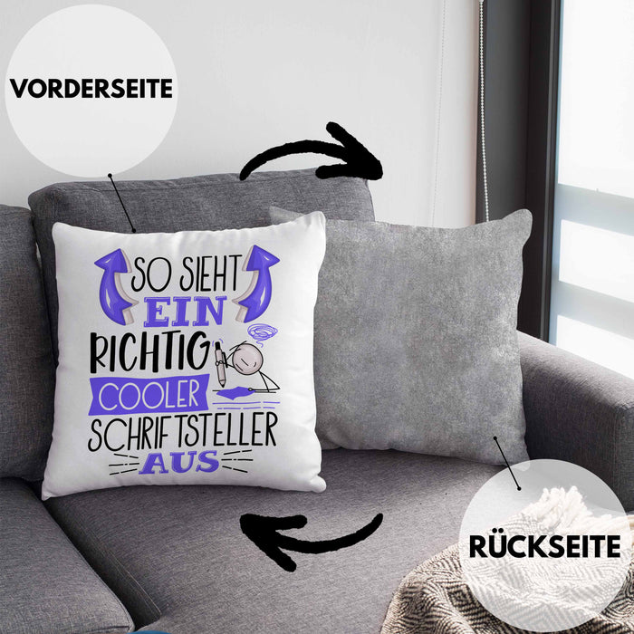 Schriftsteller Autor Kissen mit Füllung 40x40 Geschenk So Sieht Ein RIchtig Cooler Schriftsteller Autor Aus Geschenkidee Lustiger Spruch Geburtstag (Grau) Grau Trendation