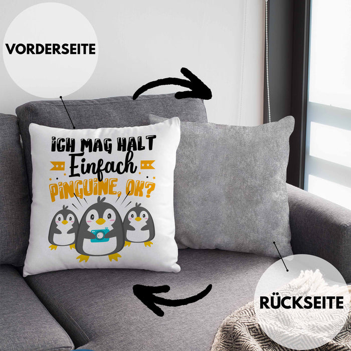 Pinguine Geschenk Kissen mit Füllung 40x40 Mädchen Geschenkdiee Pinguin-Liebhaberin Ich Mag Halt Einfach Pinguine Ok (Grau) Grau Trendation