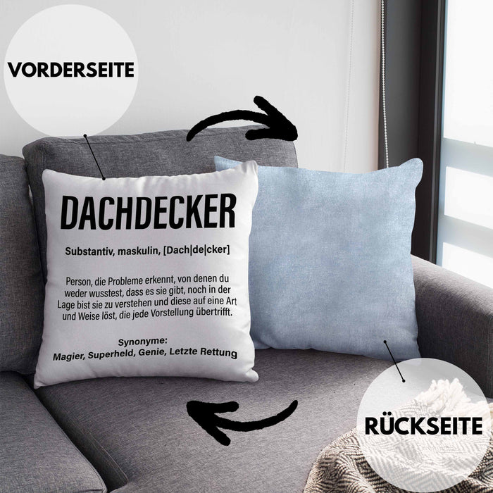 Dachdecker Geschenk Kissen mit Füllung 40x40 Lustig Mann Männer Zubehör Geschenkidee Dachdecker-Meister (Grau) Blau Trendation