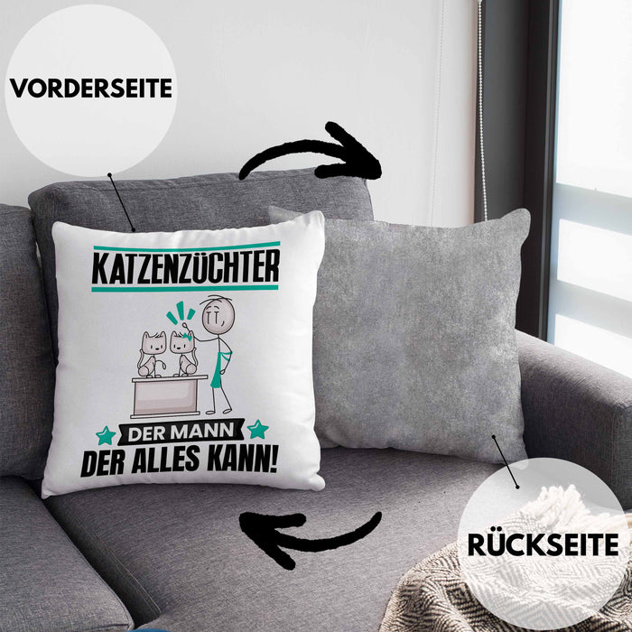 Katzenzüchter Kissen mit Füllung 40x40 Geschenk für Katzenzüchter Der Mann Der Alles Kann Geschenkidee zum Geburtstag (Grau) Grau Trendation