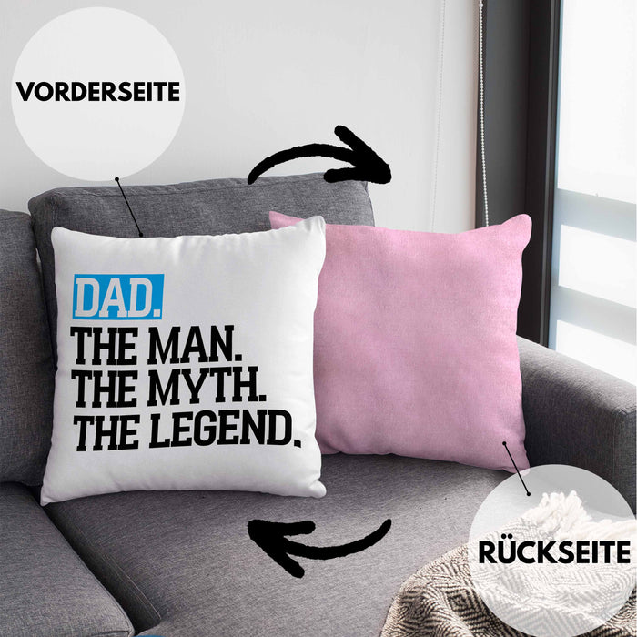 Kissen mit Füllung 40x40 für Vater Lustig "Dad The Man The Myth The Legend" Vatertag Spruch Geschenkidee (Grau) Rosa Trendation