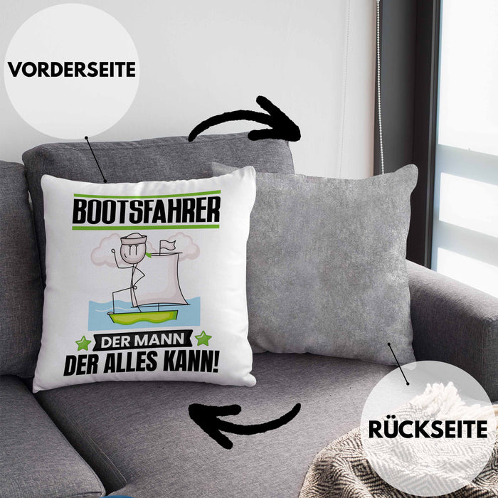 Bootsfahrer Kissen mit Füllung 40x40 Geschenk für Bootsfahrer Der Mann Der Alles Kann Geschenkidee zum Geburtstag (Grau) Grau Trendation