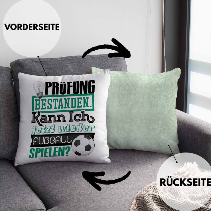 Bachelor Master Prüfung Bestanden Geschenk Kissen mit Füllung 40x40 Studium Prüfung Bestanden Kann Ich Jetzt Wieder Fußball Spielen Fußballer Geschenkidee (Grau) Grün Trendation